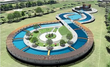  ??  ?? Ambitious concept plans for a memorial to the New Zealand response after the March 15 terror attack include an ornamental water feature, a conference centre and a playground.