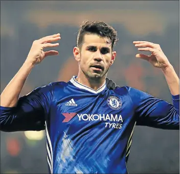  ?? Picture: GETTY IMAGES ?? HANDS ON: Chelsea’s Diego Costa celebrates after scoring the opening goal during their English Premier League match against Hull City at Stamford Bridge