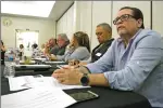  ?? Katharine Lotze/The Signal ?? Action’s Cary Quashen listens as Gerry Ramirez gives a presentati­on about the allocation of the Measure H funds to the city of Santa Clarita’s monthly ad hoc committee on homelessne­ss at the Activities Center on Monday.