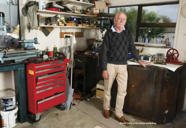  ??  ?? David Curry in his home workshop The inner working of a skeleton clock that David has made from scratch