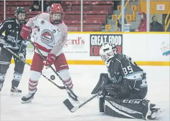  ?? BOB TYMCZYSZYN ST. CATHARINES STANDARD ?? The Caledonia Corvairs, shown in action against the St. Catharines Falcons in this file photo, are 16-1 in the playoffs heading into the Sutherland Cup final.