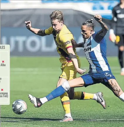  ?? FOTO: GETTY ?? De Jong acabó la Liga jugando Ocupó la plaza de medio centro treinta minutos en Vitoria