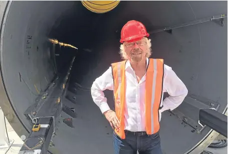  ?? Picture: PA. ?? Sir Richard Branson standing in front of a Hyperloop One tube at a test site outside Las Vegas.