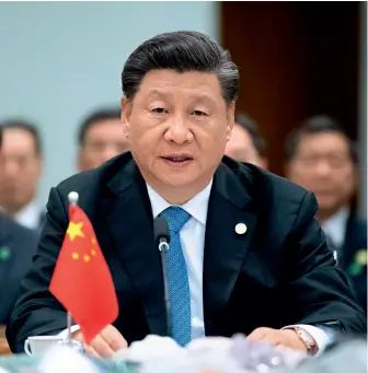  ??  ?? Chinese President Xi Jinping delivers a speech entitled “Together for a New Chapter in BRICS Cooperatio­n” at the 11th summit of BRICS in Brasilia, Brazil, on November 14, 2019.