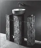  ?? STONE FOREST ?? Stone Forest’s basalt pillars make for a unique pedestal sink base. Configurat­ions can be one, two or three pillars.