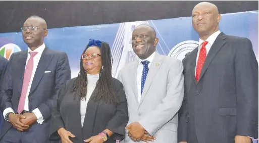  ??  ?? L-R: Babajide Sanwo-Olu, Lagos State governorsh­ip candidate, All Progressiv­e Congress (APC); Toki Mabogunje, deputy president, Lagos Chamber of Commerce and Industry (LCCI); Babatunde Ruwase, president, LCCI; and Jimi Agbaje, Lagos State governorsh­ip candidate, People’s Democratic Party, during the LCCI private sector interactiv­e forum with the governorsh­ip candidate of Lagos State, with the theme “Private Sector Agenda for Lagos State, Post-2019 Elections” in Lagos, at the weekend.
