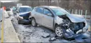  ?? TOM KELLY III — FOR DIGITAL FIRST MEDIA ?? Multiple vehicles crashed in the constructi­on zone on westbound Route 422 Saturday morning.