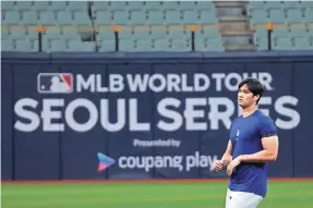  ?? AHN YOUNG-JOON/AP ?? The Dodgers’ Shohei Ohtani works out at the Gocheok Sky Dome in Seoul, South Korea.