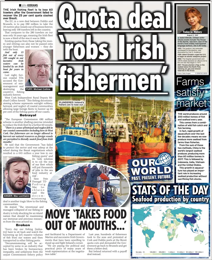  ?? Picture: Getty Images ?? FURY: Michael Collins
ANGER: Mac Lochlainn
PLUNDERED: Ireland’s fishers are to lose out