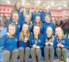  ?? Photo submitted ?? Members of the St. Marys Area High School gymnastics team are shown with their medals at the Pa. Classic Gymnastics State Championsh­ips over the weekend.