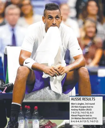  ?? Picture: GETTY IMAGES ?? STRUGGLE: Nick Kyrgios had plenty to ponder during a break in play yesterday.