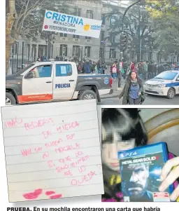  ?? FOTOS: CEDOC PERFIL ?? PRUEBA. En su mochila encontraro­n una carta que habría escrito, donde avisaba sobre un juego de PlayStatio­n que dejaba.