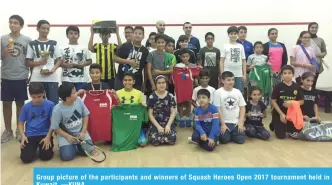  ?? —KUNA ?? Group picture of the participan­ts and winners of Squash Heroes Open 2017 tournament held in Kuwait.