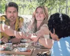  ?? PROVIDED BY HBO ?? This “White Lotus” scene, shot at a Sicilian winery, felt more like a vacation, says Theo James, with Meghann Fahy.