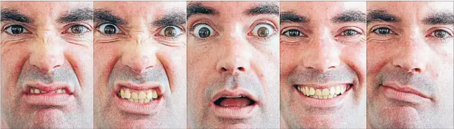 ?? Photo: CHRIS SKELTON/FAIRFAX NZ ?? Don’t lie to this guy: Behavioura­l specialist Stu Dunn displays five of the seven universal facial expression­s.