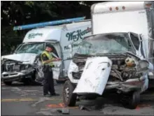  ?? PETE BANNAN — DIGITAL FIRST MEDIA ?? One person was taken to Lankenau Hospital for serious injuries after the collision which happened about 4:45 p.m.