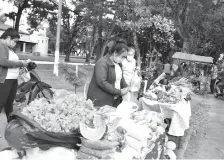  ??  ?? Los integrante­s de la comisión de feriantes de San Ignacio ofertan sus productos caseros, como frutas y verduras frescas.