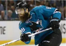  ?? EZRA SHAW/GETTY IMAGES ?? Sharks defenceman Brent Burns is on pace to rack up 37 goals and 88 points this season, making him a contender to win the scoring title.