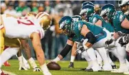  ?? Chris Szagola/Associated Press ?? Eagles center Jason Kelce (62) lines up against the 49ers. in the NFC CHampionsh­ip