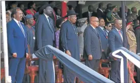  ?? Picture: REUTERS ?? WITNESSES: African presidents, from left, Hassan Sheikh Mohamud of Somalia, Salva Kiir of South Sudan, Goodluck Jonathan of Nigeria, Jacob Zuma of SA, and Joseph Kabila of the Democratic Republic of Congo attend the swearing-in ceremony of Kenya’s...