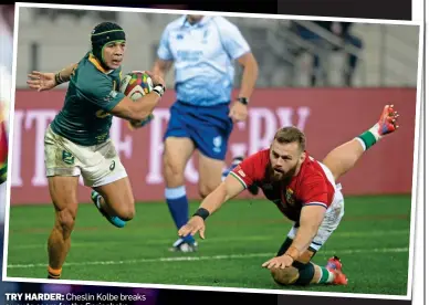  ??  ?? TRY HARDER: Cheslin Kolbe breaks away to score for the Springboks