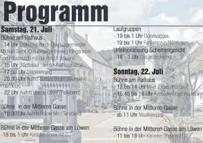 ??  ?? Das Programm des diesjährig­en Städtlefes­tes in Möhringen.