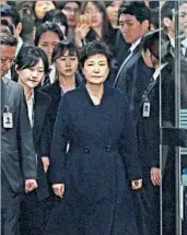  ?? SONG KYUNG-SEOK/GETTY ?? Park Geun-hye, seen leaving a Thursday hearing, is accused of colluding with a friend to extort from businesses.