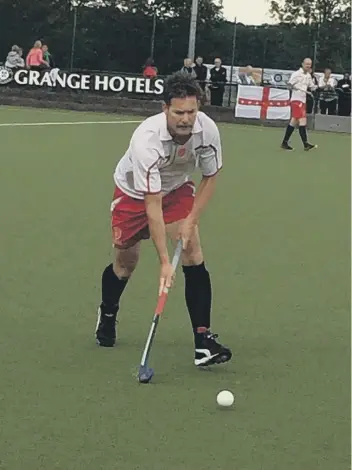  ??  ?? Adam Drake in action for England Over 40s against Holland in the 2015 European Championsh­ip final.