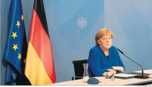  ?? FILIP SINGER / EFE. ?? La canciller Angela Merkel, durante la apertura del Foro Internacio­nal sobre la Emergencia Climática.