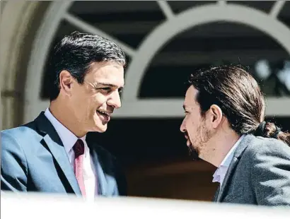  ?? DANI DUCH ?? Sánchez va culminar ahir amb Iglesias la tanda de reunions amb els líders polítics després del 28-A