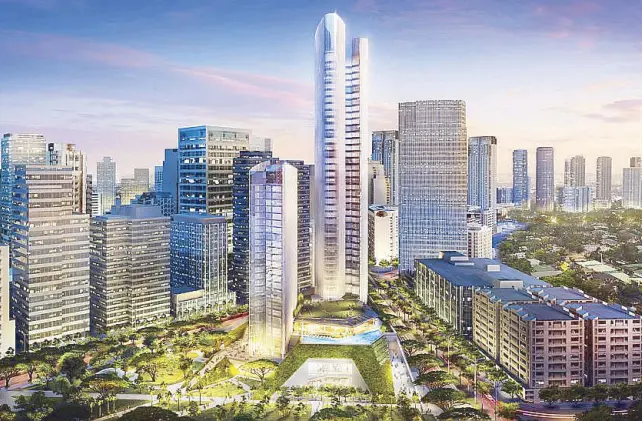  ??  ?? Soon to be completed in the Ayala Triangle Gardens is five- star Mandarin Hotel and Ayala Tower Two, which o ers o ce spaces and a four-story retail podium.