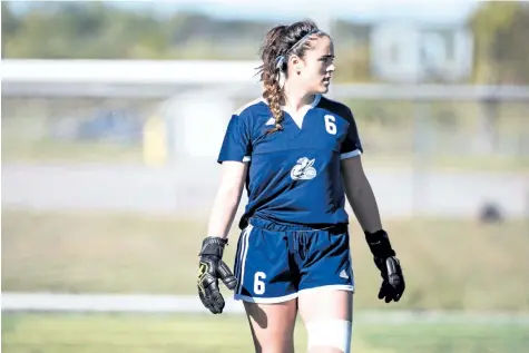  ?? PHOTO COURTESY OF NIAGARA COLLEGE ?? Alexis Hebert was outstandin­g in her field as goalkeeper for the Niagara College women's soccer team. She recorded five shutouts and compiled a .938 save percentage on the way to being named the Ontario Colleges Athletic Associatio­n West Division...