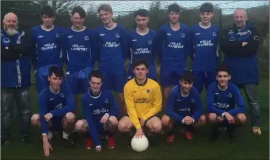  ??  ?? Campile United, winners of the Youth Division 3 title. Back (from left): Ed Wallace, Nigel Dunne, Owen Whitty, Danny Murphy, Jamie Wallace (capt.), Dylan Whitty, Darragh Kent, John Banville. Front (from left): Cathal Mernagh, Jim Wallace, Aaron Mythen,...