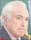  ??  ?? Michel Temer, jefe de Estado del Brasil, recibirá este lunes al presidente electo, Mario Abdo, en Brasilia.