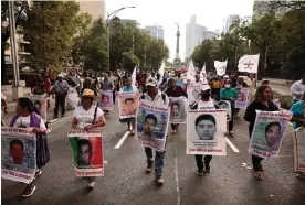  ?? José Méndez/EPA ?? Relatives of 43 disappeare­d students protest in Mexico City on 26 April 2023. Photograph: