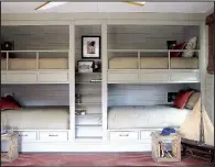  ?? Courtesy of Miguel Flores-Vianna ?? Bunker down: Who doesn’t love a bunk bed? asks Atlanta interior designer Suzanne Kasler, who designed this kid-friendly guest room. “Add a bunk, and the room immediatel­y becomes more fun.”