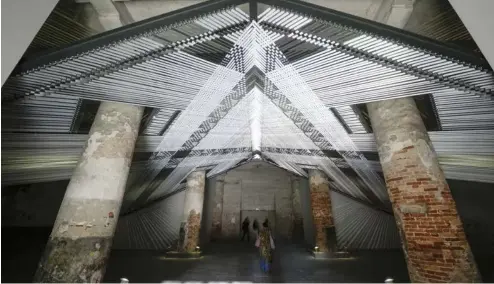  ?? ?? A   le image of the installati­on 'Takapau' by artists Mataaho Collective at the 60th Biennale of Arts exhibition in Venice, Italy, Tuesday, April 16, 2024.