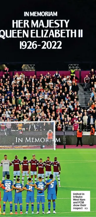  ?? REX ?? United in tribute: West Ham and FCSB show their respect