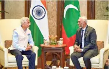  ?? PTI ?? Strengthen­ing ties: Union Minister S. Jaishankar with President of the Maldives Mohamed Muizzu in New Delhi on Monday.