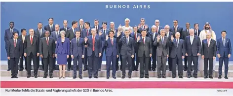  ?? FOTO: AFP ?? Nur Merkel fehlt: die Staats- und Regierungs­chefs der G20 in Buenos Aires.