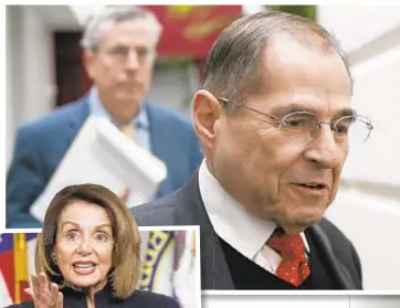  ??  ?? House Judiciary Chairman Jerrold Nadler (above) said a declaratio­n of national emergency by President Trump (r.) is a “gross abuse of power.” Speaker of the House Nancy Pelosi (l.) said Democrats are “reviewing” their options.