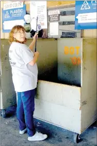  ?? Lynn Atkins/The Weekly Vista ?? Pamela Palasty volunteers at the Recycling Center for Oasis, a residentia­l program for women in need. Oasis depends on the grant money their residents "earn" by volunteeri­ng at the center. Residents also learn valuable job and life skills.