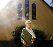  ?? NOAH BERGER / ASSOCIATED PRESS ?? Gwen Nordgen stands outside Paradise Lutheran Church, which she leads as church council president, in Paradise, California.