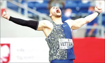  ?? AFP ?? Former world champion Johannes Vetter launched the second best javelin throw in history on Sunday with an effort of 97.76 metres at an athletics meet in Poland.