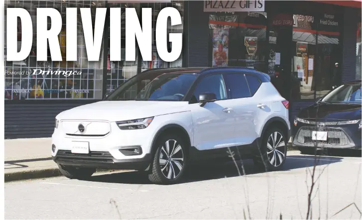  ??  ?? Driving the Volvo XC40 Recharge for a full month allows for more real-world experience­s, including a Saturday morning trip to Edgemont Village.