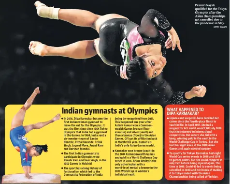  ?? GETTY IMAGES ?? Pranati Nayak qualified for the Tokyo Olympics after the Asian championsh­ips got cancelled due to the pandemic in May.