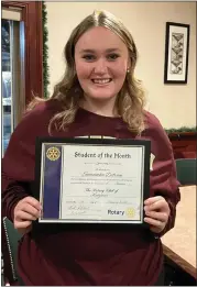  ?? PHOTO COURTESY OF KUTZTOWN ROTARY CLUB ?? Samantha Defrain was named a Kutztown Rotary Club January Student of the Month.