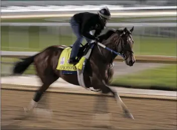  ?? CHARLIE RIEDEL — THE ASSOCIATED PRESS ?? Epicenter works out at Churchill Downs before the Kentucky Derby. The Derby runner-up was set Monday as the 6-5 morning line favorite for the Preakness Stakes, which will be run without Derby winner Rich Strike.