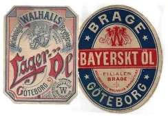  ??  ?? Öl: Bayerskt öl.
Årtal: 1891-1895. Bryggeri: AB Walhalls bryggerier. Filialen Brage. Adress: Andra Långgatan 8-10.
