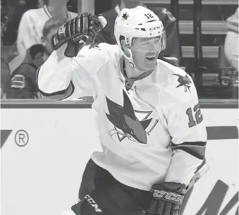  ?? JEFF VINNICK/NHLI VIA GETTY IMAGES ?? Patrick Marleau has signed a three-year, US$18.75 deal with Toronto that will see him under contract until the age of 41. His longevity has been compared to that of Jaromir Jagr.